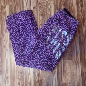 PINK Purple Leopard Lounge Pants with Black Accents Victoria Secret